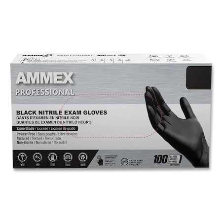 Ammex Professional Disposable Gloves, 3 mil Palm, Nitrile, Powder-Free, XL, 1000 PK, Black ABNPF48100